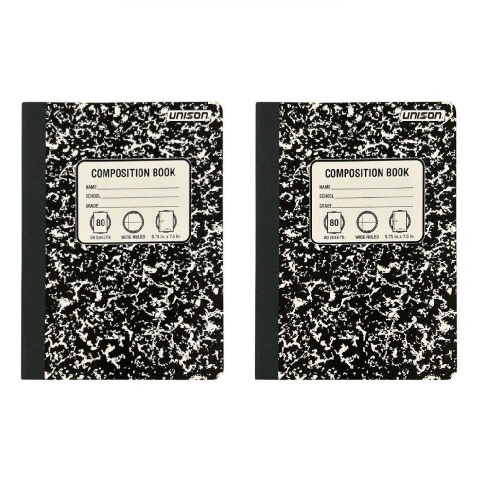 2x Unison Composition/Notebooks 80 Sheets Wide-Ruled